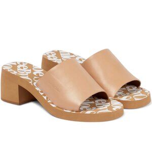 NWT! SEE BY CHLOÉ Essie Calfskin Mule Sandals In Beige Size 7 (37)